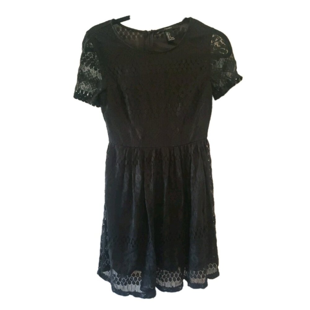 Forever 21 Dress Black Lace Short Sleeve Whimsygoth Goth S